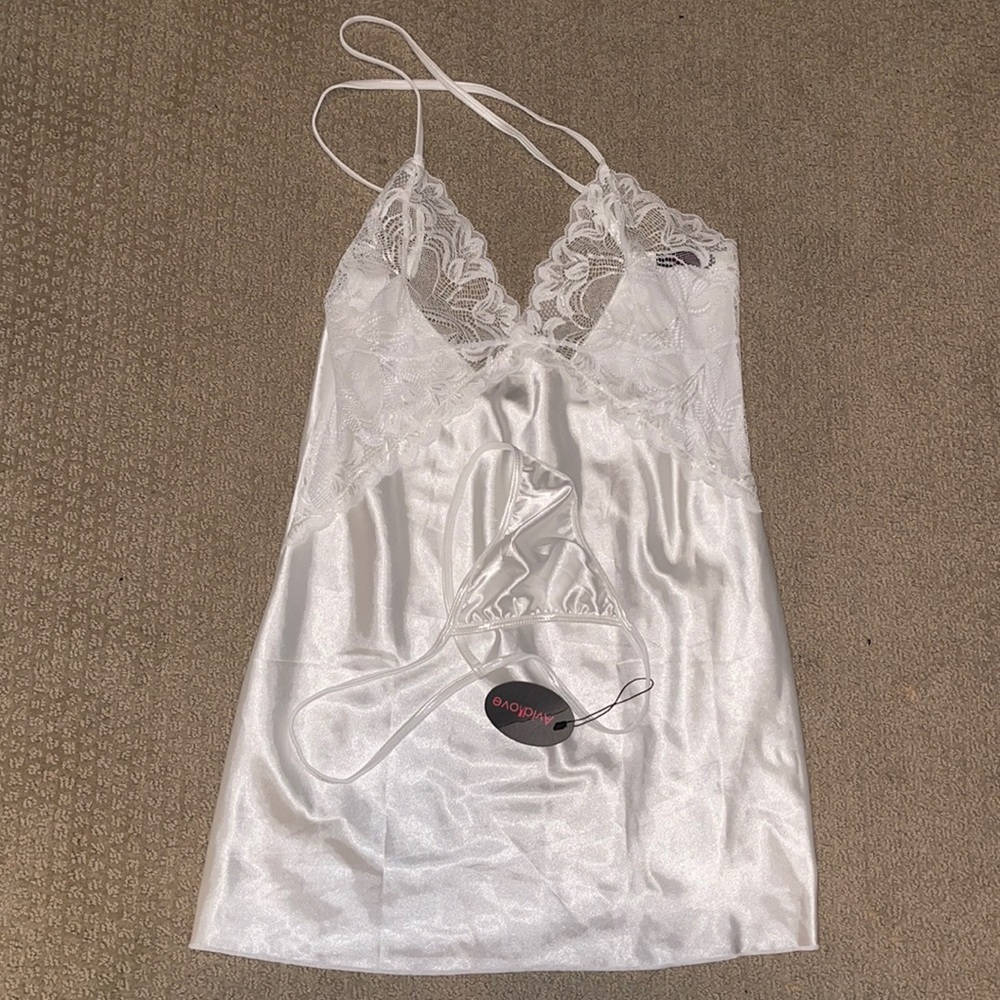 White lace and silk nightie with matching pantie